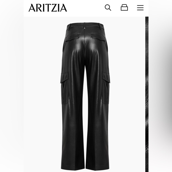 NWOT Aritzia - Wilfred Black premium faux leather New Bridger Cargo Pants - Picture 4 of 12